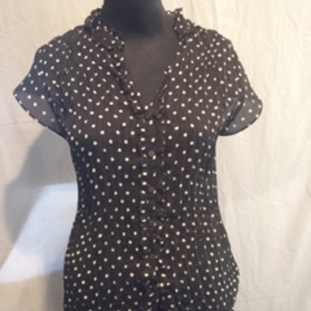 Worthington polka dot short sleeve blouse- XL